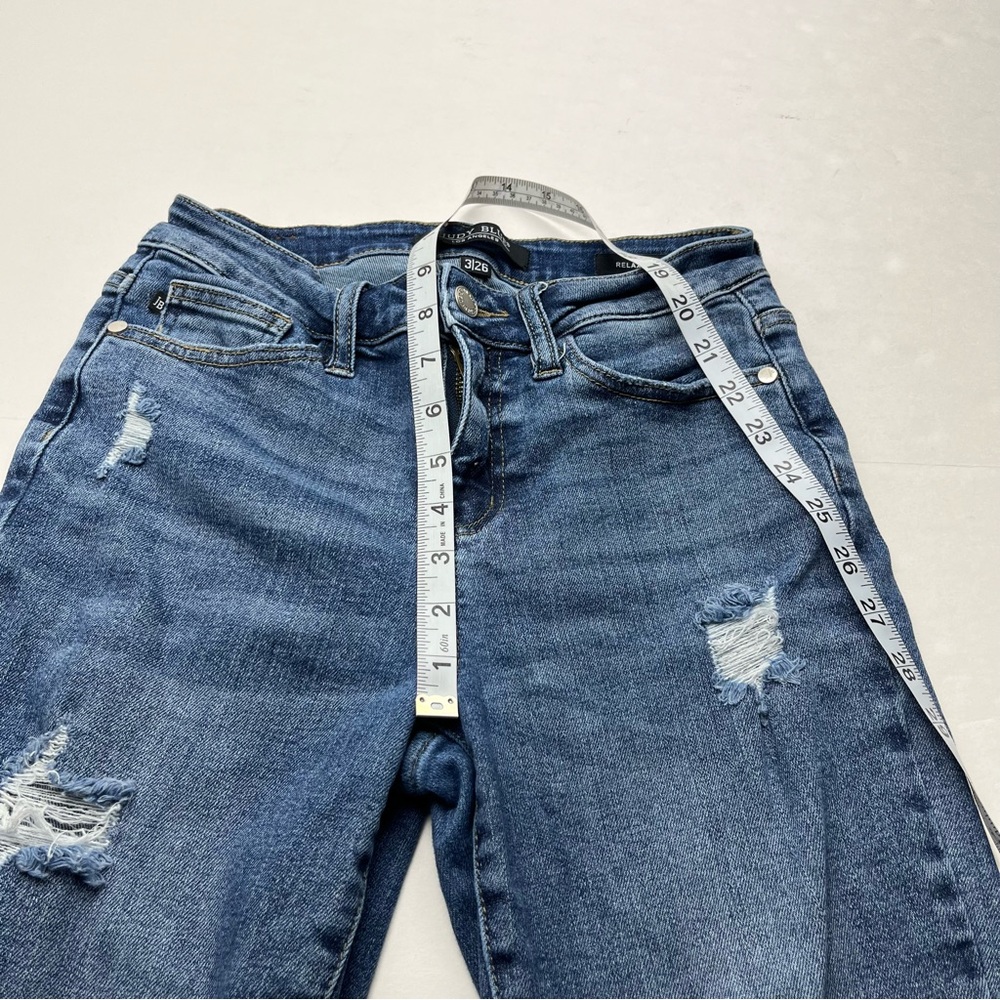 Judy Blue Distressed Relaxed Fit Womens Size 3 / 26 Blue Denim Jeans Frayed Hem - Picture 8 of 14